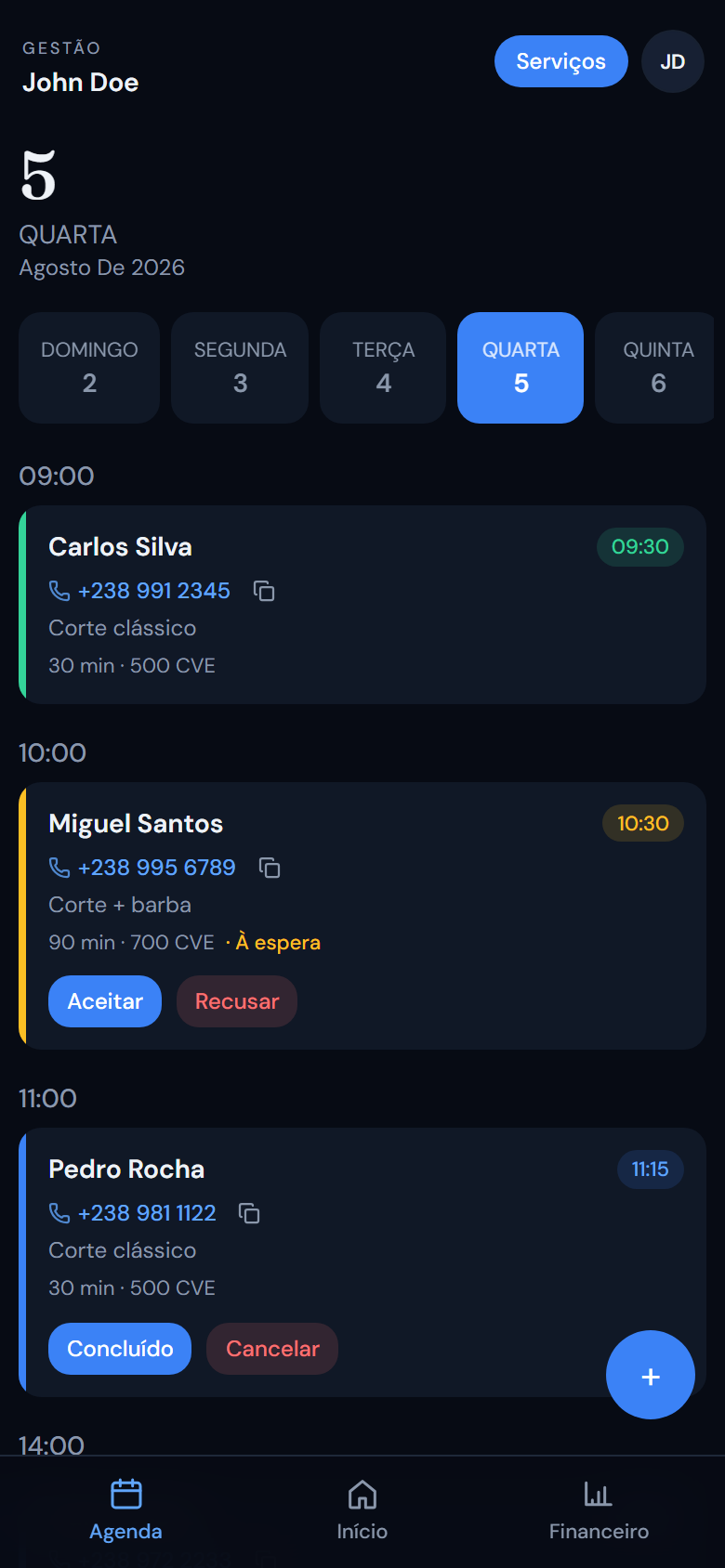 Tela Agenda da app
