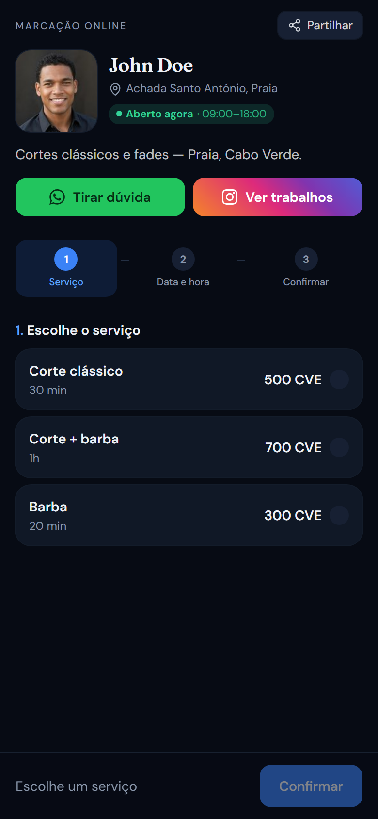 Agendamento — escolher serviço